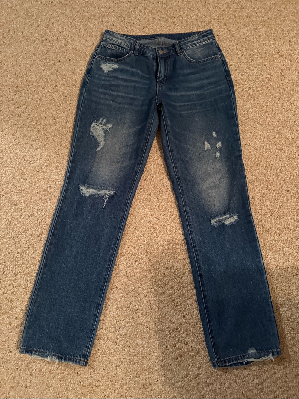 Classic Distressed Women’s Jeans - Dark Blue